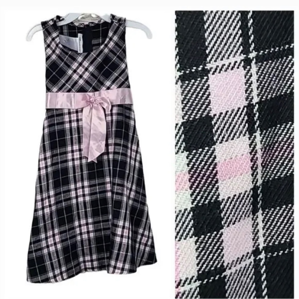 Bonnie Jean Black/Pink Plaid Girls Midi Dress Size 6 Fit & Flare Sleeveless